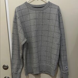 Champion Men's Gray Grid Crewneck Sweater